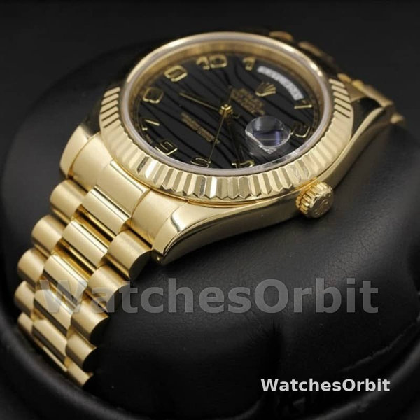 Replica Heren Rolex Day-Date-218238, 41mm, Geelgoud, Golf zwarte wijzerplaat