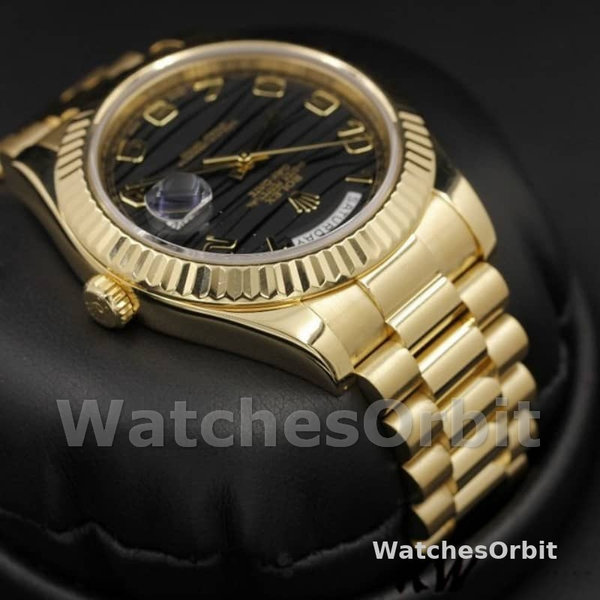 Replica Heren Rolex Day-Date-218238, 41mm, Geelgoud, Golf zwarte wijzerplaat