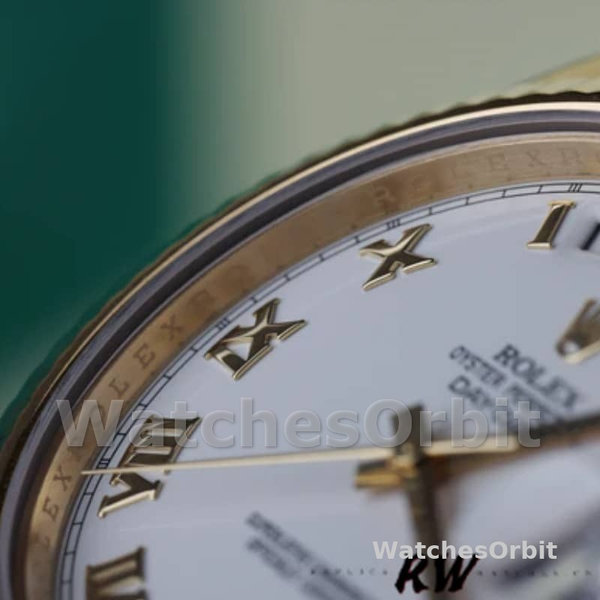 Replica Heren Rolex Day-Date-218238, 41mm, Witte Romeinse Cijfer Wijzerplaat, Geelgoud