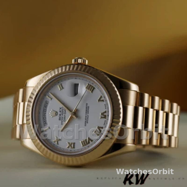Replica Heren Rolex Day-Date-218238, 41mm, Witte Romeinse Cijfer Wijzerplaat, Geelgoud