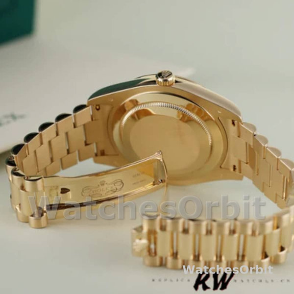Replica Heren Rolex Day-Date-218238, 41mm, Witte Romeinse Cijfer Wijzerplaat, Geelgoud