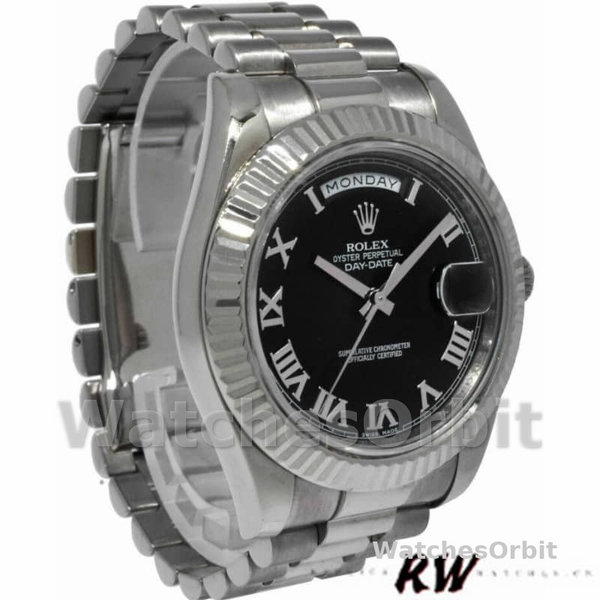 Replica Heren Rolex Day-Date-218239, 41mm, Witgoud, Zwarte Romeinse cijfers Wijzerplaat