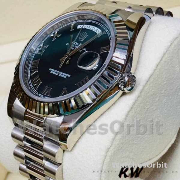 Replica Heren Rolex Day-Date-218239, 41mm, Witgoud, Zwarte Romeinse cijfers Wijzerplaat