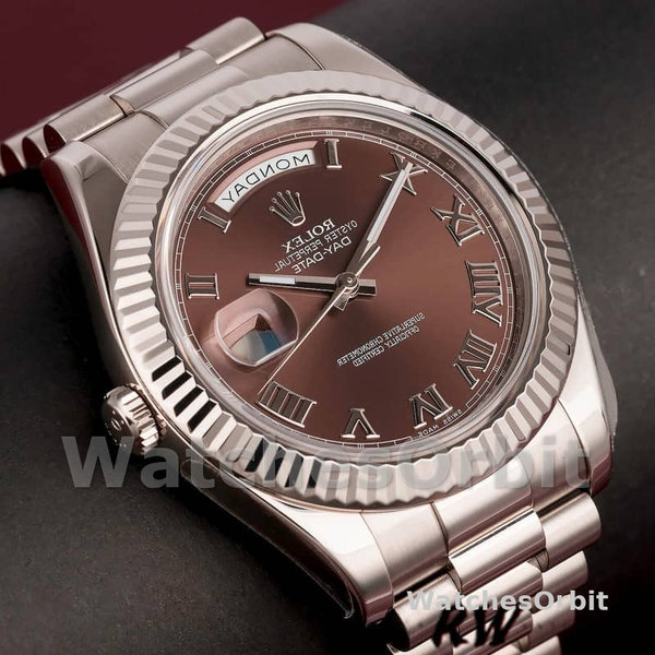 Replica Heren Rolex Day-Date-218239, 41mm, Witgoud, Chocoladebruine Romeinse Cijfers Wijzerplaat