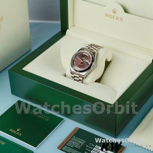 Replica Heren Rolex Day-Date-218239, 41mm, Witgoud, Chocoladebruine Romeinse Cijfers Wijzerplaat