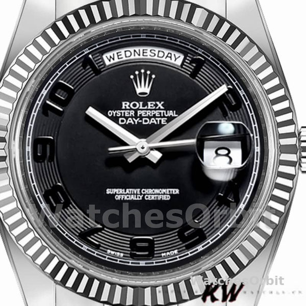 Replica Heren Rolex Day-Date-218239, 41 mm, witgoud, wijzerplaat met concentrische cirkel, zwart voor heren