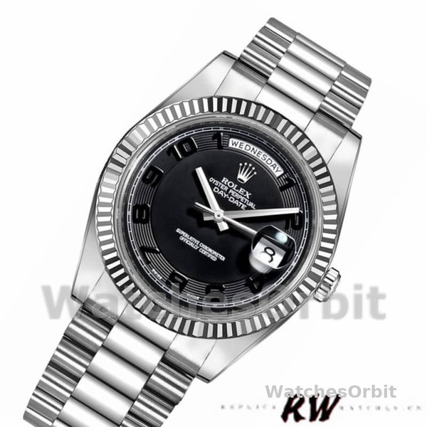 Replica Heren Rolex Day-Date-218239, 41 mm, witgoud, wijzerplaat met concentrische cirkel, zwart voor heren