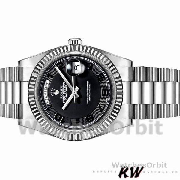 Replica Heren Rolex Day-Date-218239, 41 mm, witgoud, wijzerplaat met concentrische cirkel, zwart voor heren