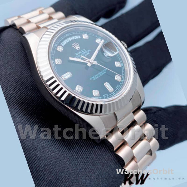 Replica Heren Rolex Day-Date-218239, 41 mm, witgoud, zwarte wijzerplaat met diamant