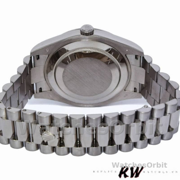 Replica Heren Rolex Day-Date-218239, 41mm, Witgoud, Diamant Zilveren Wijzerplaat