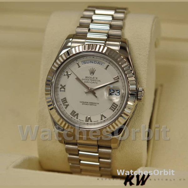 Replica Heren Rolex Day-Date-218239, 41mm, Witgoud, Ivory Romeinse cijfers Wijzerplaat