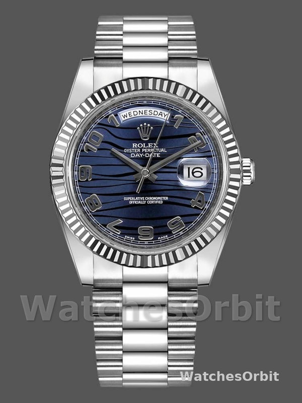 Rolex Day-Date 218239 Wave Blue Dial White Gold 41MM Mens Replica Watch