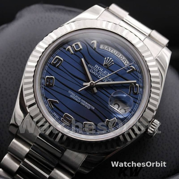 Replica Heren Rolex Day-Date-218239, 41mm, Witgoud, Golfblauwe Wijzerplaat