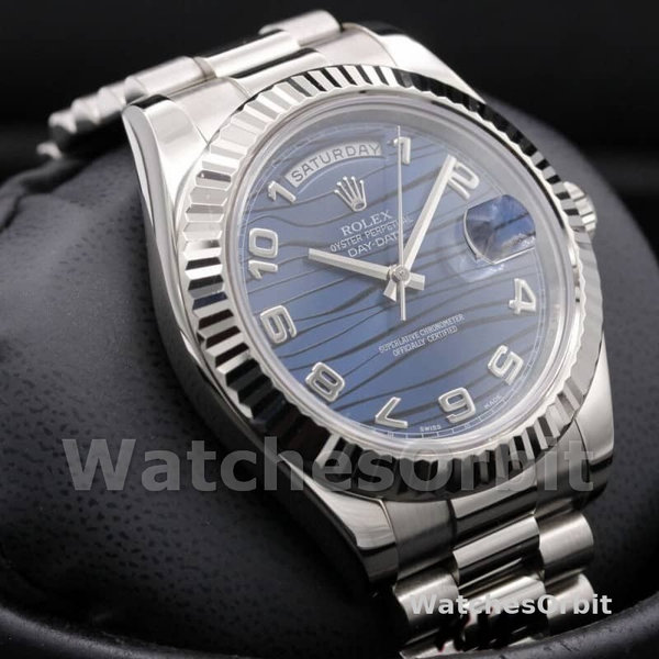 Replica Heren Rolex Day-Date-218239, 41mm, Witgoud, Golfblauwe Wijzerplaat