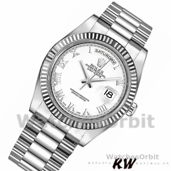 Replica Heren Rolex Day-Date-218239, 41mm, witgoud, wijzerplaat met witte Romeinse cijfers