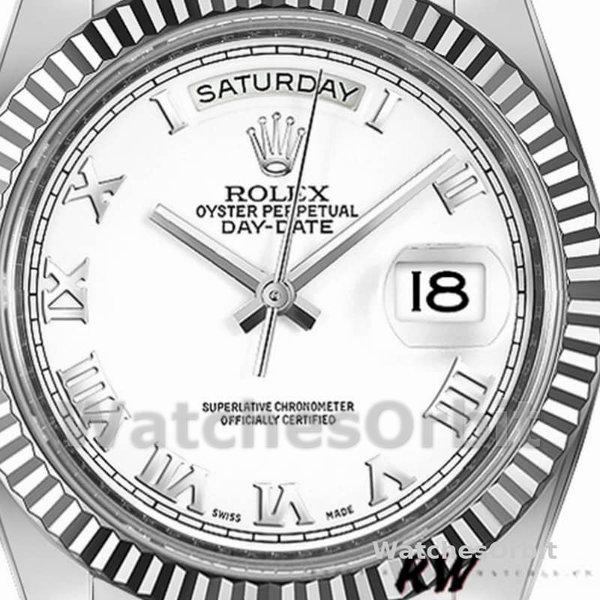 Replica Heren Rolex Day-Date-218239, 41mm, witgoud, wijzerplaat met witte Romeinse cijfers