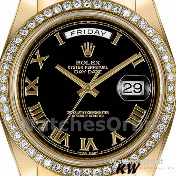 Replique Hommes - Rolex Day-Date-218348, 41mm, cadran romain noir, Hommes Noir