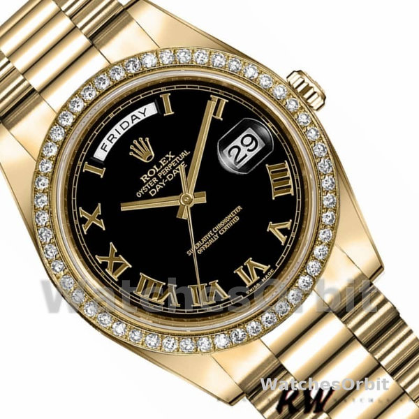 Replica Heren Rolex Day-Date-218348, 41 mm, zwarte Romeinse wijzerplaat