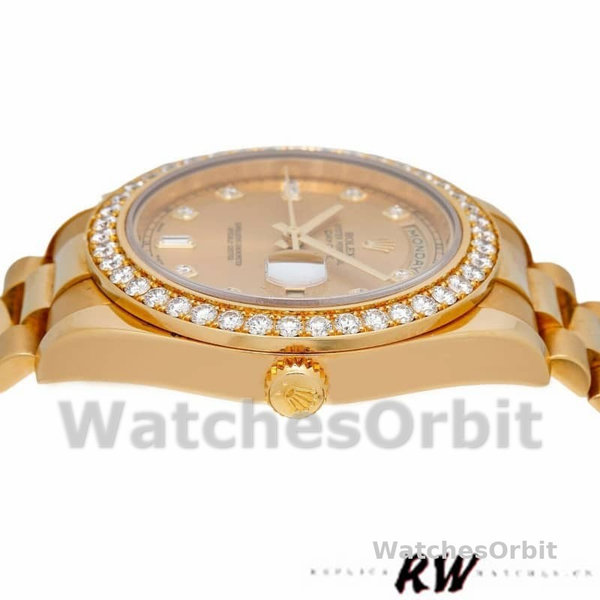Replica Heren Rolex Day-Date-218348, 41mm, Wijzerplaat met Champagne-Ruiten