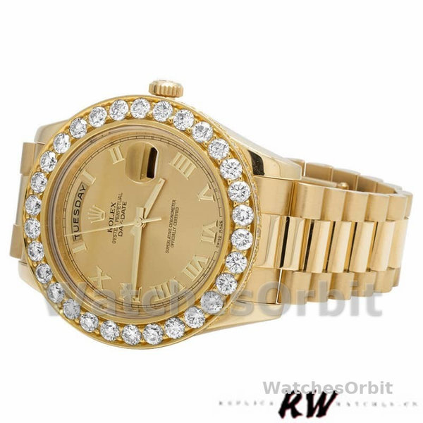 Replica Heren Rolex Day-Date-218348, 41mm, Romeinse wijzerplaat in champagne