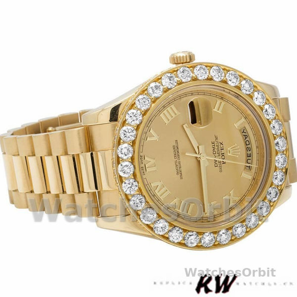 Replica Heren Rolex Day-Date-218348, 41mm, Romeinse wijzerplaat in champagne