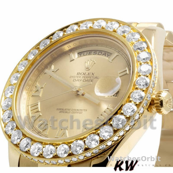 Replica Heren Rolex Day-Date-218348, 41mm, Romeinse wijzerplaat in champagne