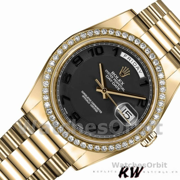 Replique Hommes - Rolex Day-Date-218348, 41mm, Concentric Circle Black Dial, Hommes Noir