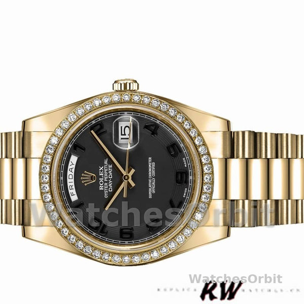 Replica Heren Rolex Day-Date-218348, 41 mm, zwarte wijzerplaat met concentrische cirkel
