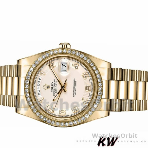 Replique Hommes - Rolex Day-Date-218348, 41mm, cercle concentrique, cadran ivoire, Hommes Ivoire