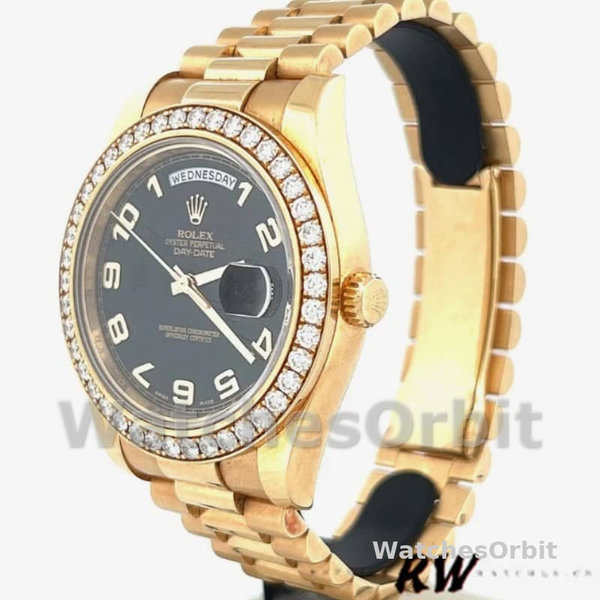 Replica Heren Rolex Day-Date-218348, 41mm, Golf zwarte wijzerplaat
