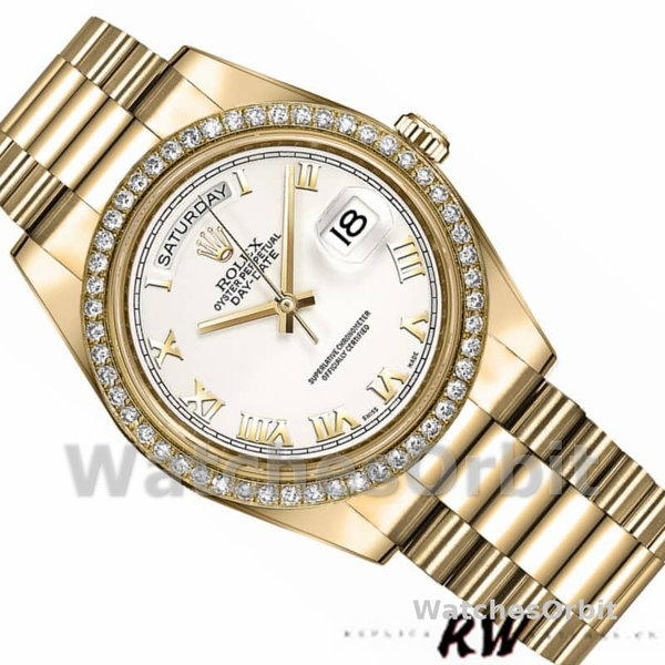 Replica Heren Rolex Day-Date-218348, 41mm, Romeinse wijzerplaat wit