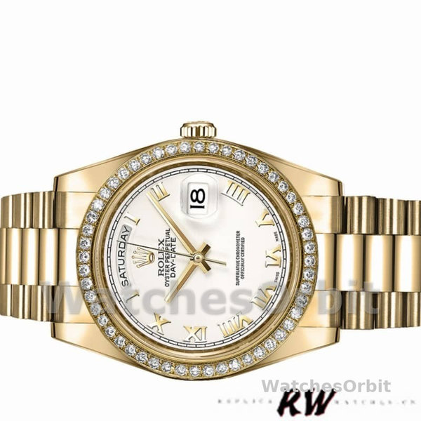 Replica Heren Rolex Day-Date-218348, 41mm, Romeinse wijzerplaat wit