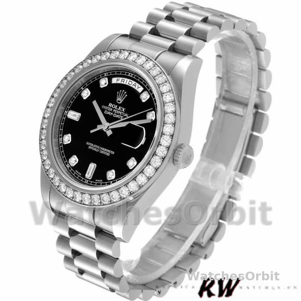 Replica Heren Rolex Day-Date-218349, 41 mm, zwarte diamanten wijzerplaat