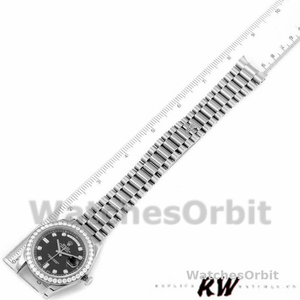 Replica Heren Rolex Day-Date-218349, 41 mm, zwarte diamanten wijzerplaat