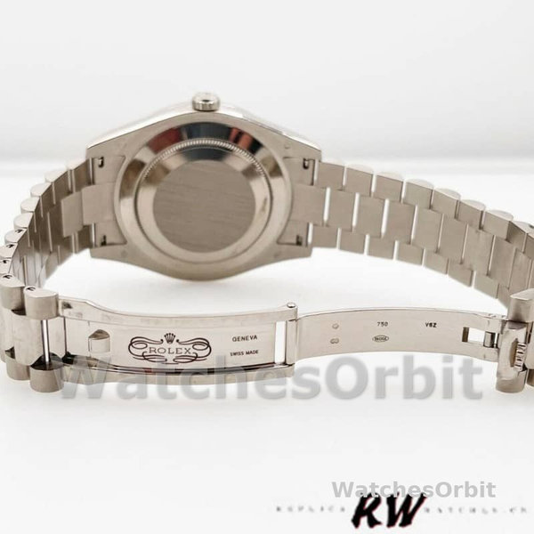 Replica Heren Rolex Day-Date-218349, 41mm, Zilveren diamanten wijzerplaat