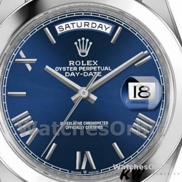 Replica Heren Rolex Day-Date-228206, 40mm, Blauwe Romeinse Cijfer Wijzerplaat, Platina