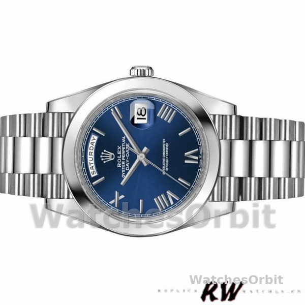 Replica Heren Rolex Day-Date-228206, 40mm, Blauwe Romeinse Cijfer Wijzerplaat, Platina
