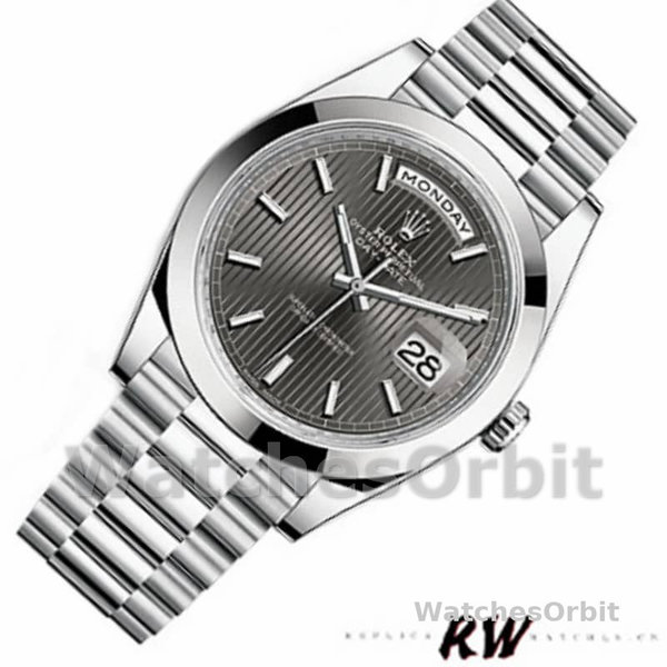 Replica Heren Rolex Day-Date-228206, 40mm, Donker Rhodium Grijze Wijzerplaat, Platina