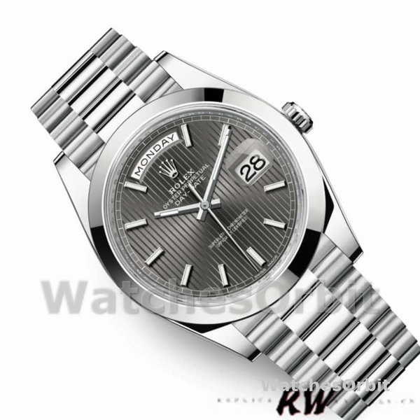 Replica Heren Rolex Day-Date-228206, 40mm, Donker Rhodium Grijze Wijzerplaat, Platina