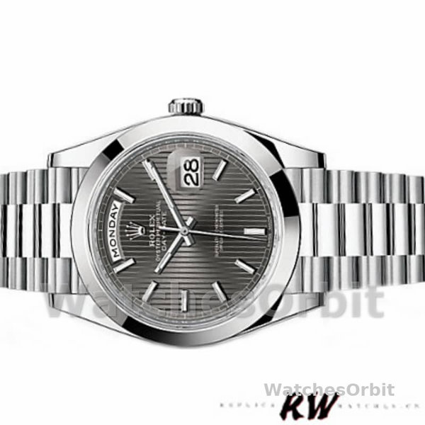 Replica Heren Rolex Day-Date-228206, 40mm, Donker Rhodium Grijze Wijzerplaat, Platina