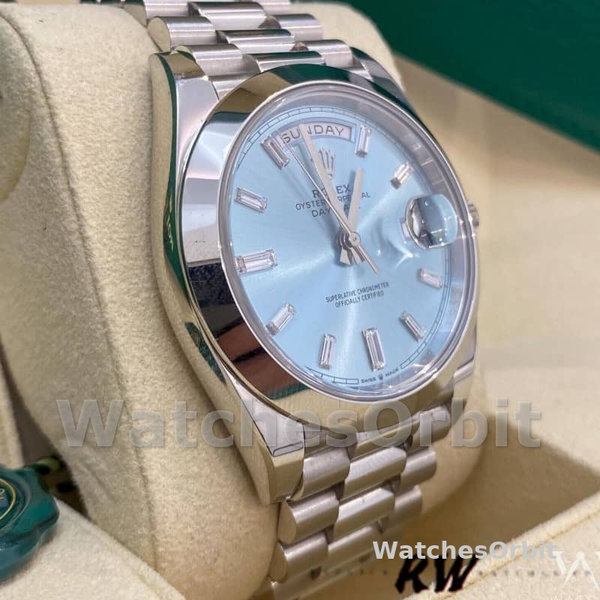 Replica Heren Rolex Day-Date-228206, 40mm, Platina, Ijsblauwe Wijzerplaat