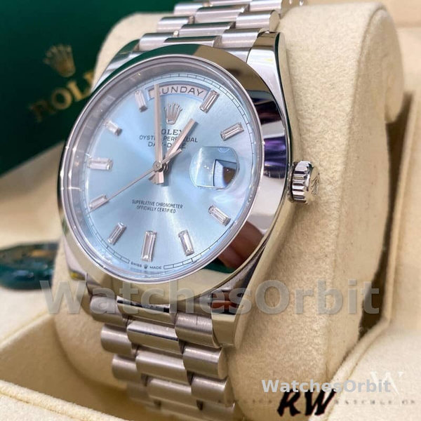 Replica Heren Rolex Day-Date-228206, 40mm, Platina, Ijsblauwe Wijzerplaat