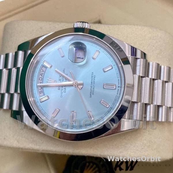 Replica Heren Rolex Day-Date-228206, 40mm, Platina, Ijsblauwe Wijzerplaat