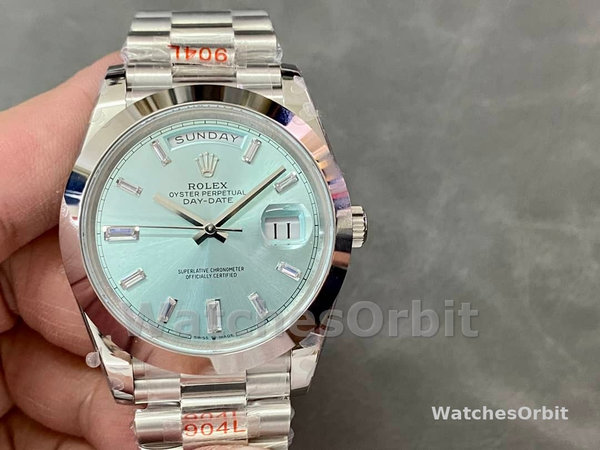 Replica Heren Rolex Day-Date-228206, 40mm, Platina, Ijsblauwe Wijzerplaat