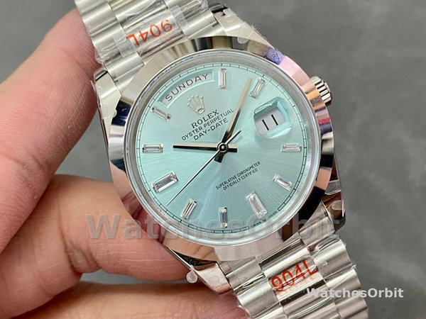 Replica Heren Rolex Day-Date-228206, 40mm, Platina, Ijsblauwe Wijzerplaat