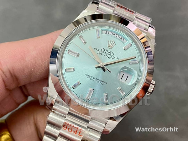 Replica Heren Rolex Day-Date-228206, 40mm, Platina, Ijsblauwe Wijzerplaat