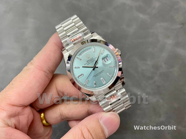 Replica Heren Rolex Day-Date-228206, 40mm, Platina, Ijsblauwe Wijzerplaat