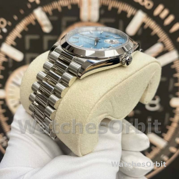Replica Heren Rolex Day-Date-228206, 40mm, Platina, Wijzerplaat met ijsblauw motief