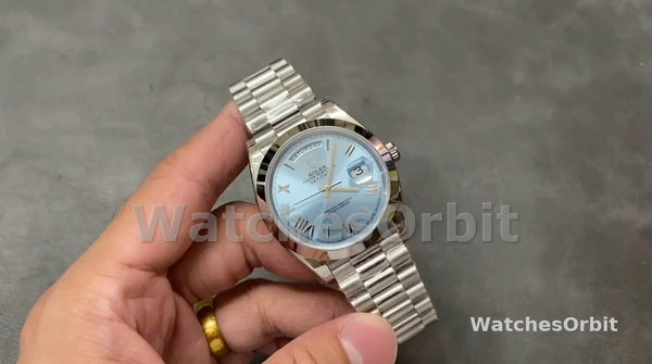 Replica Heren Rolex Day-Date-228206, 40mm, Platina, Ijsblauwe Kwadrant Wijzerplaat