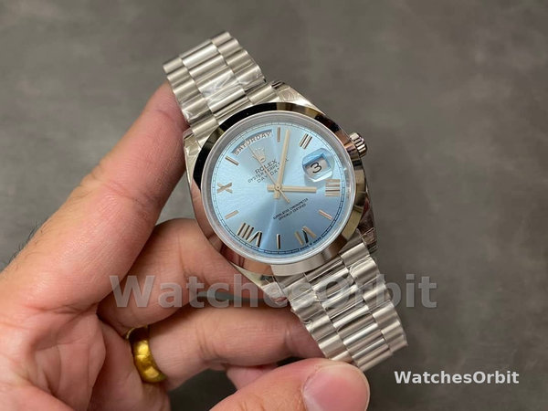 Replica Heren Rolex Day-Date-228206, 40mm, Platina, Ijsblauwe Kwadrant Wijzerplaat